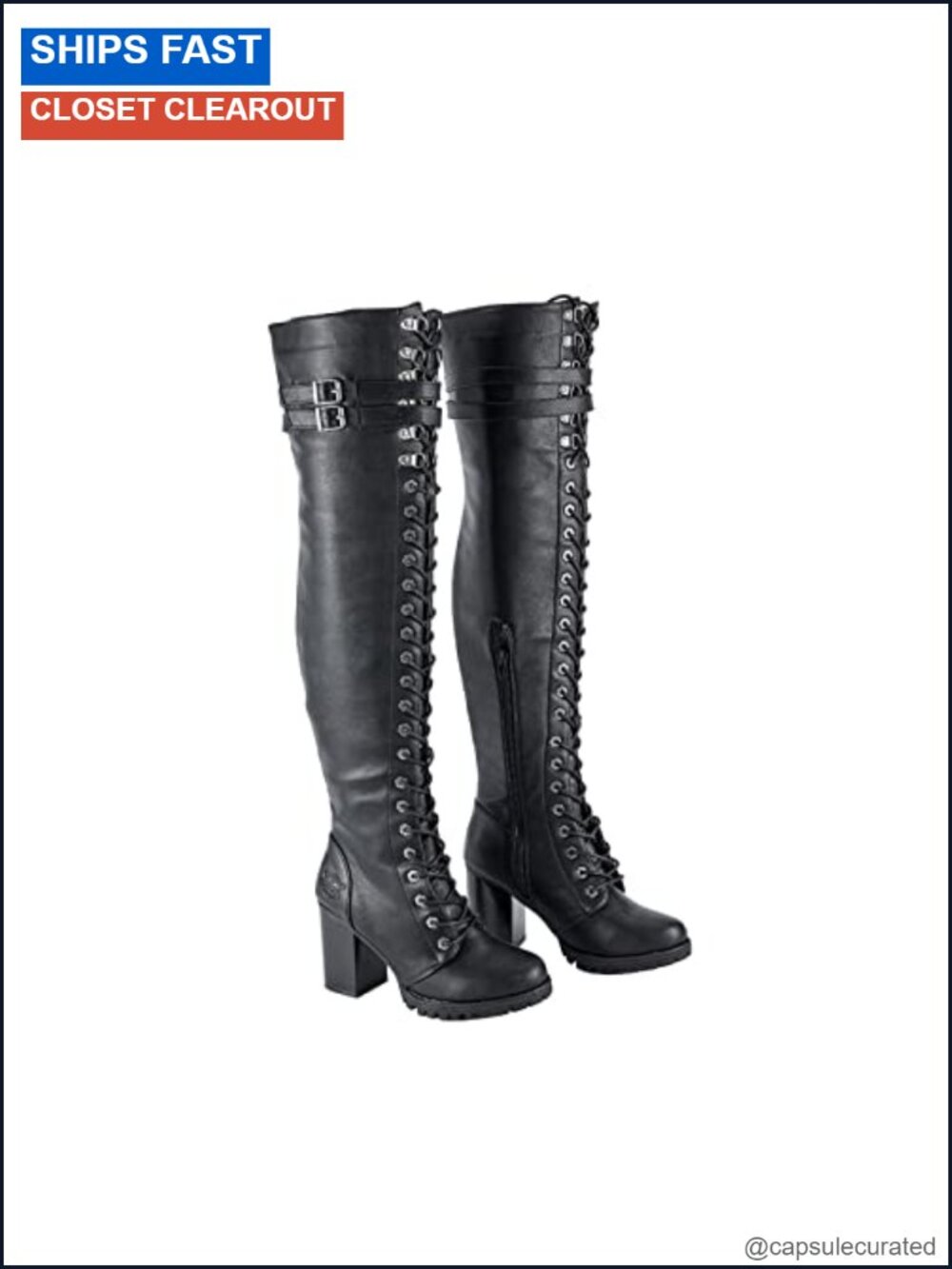 Faux Leather Over The Knee Boots Lace Up Thigh High Boots